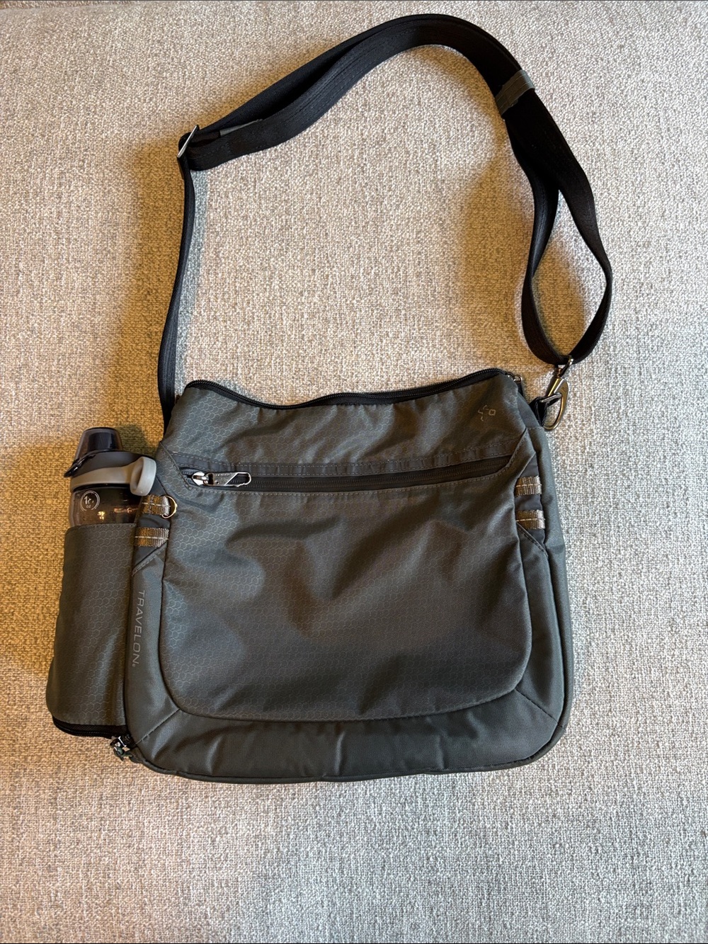 Travelon Men's Charcoals Messenger Crossbody Bag with Black Strap